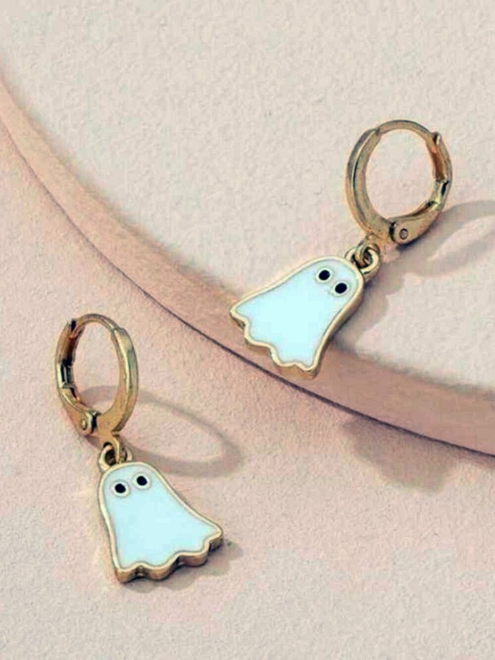 Cute Ghost Dangle Huggie Hoop Earrings Gold‑Tone Enamel Halloween Fun Jewelry